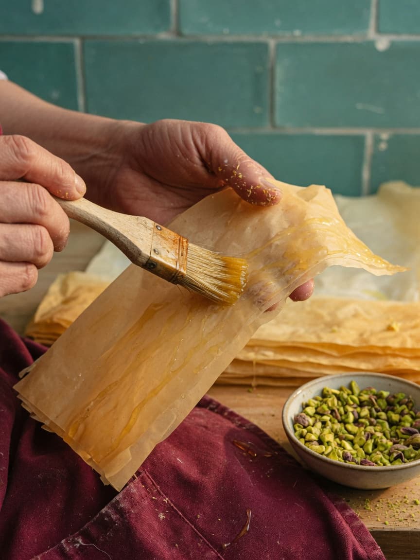 Elaboración artesanal de baklava en el taller de Pastelería Estambul